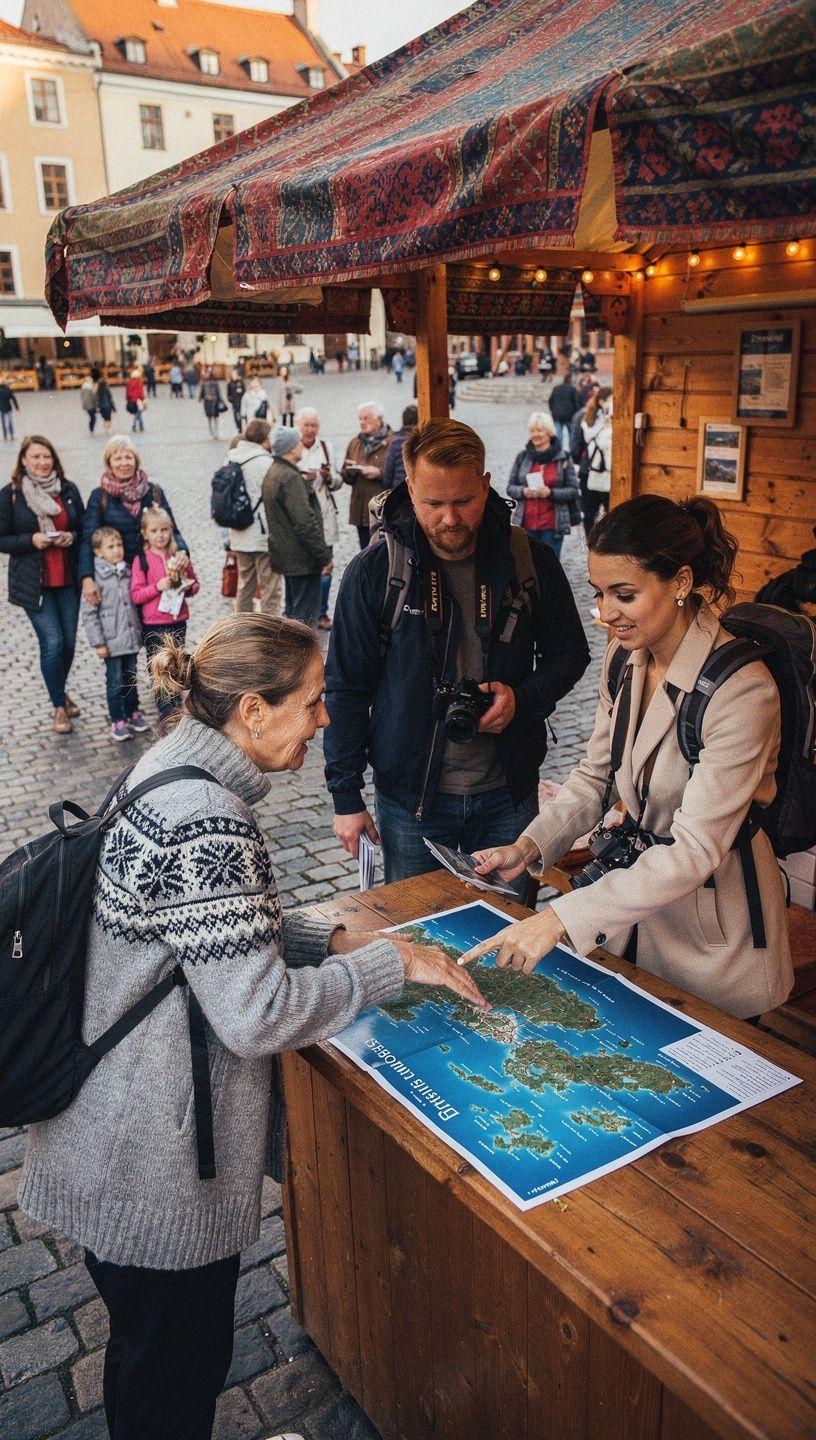 Vaade Eesti saarestiku kaardile koos ühendustega parvlaevade, majutuse ja tegevuste planeerimiseks reisijatele, kes kasutavad saartevahelist teeninduspunkti.